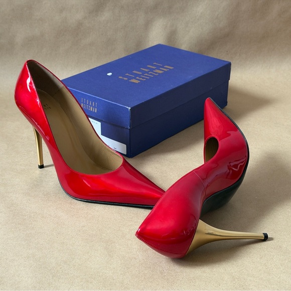Stuart Weitzman Fever Red Quasar 12M Glossy Red Heels - Picture 6 of 8